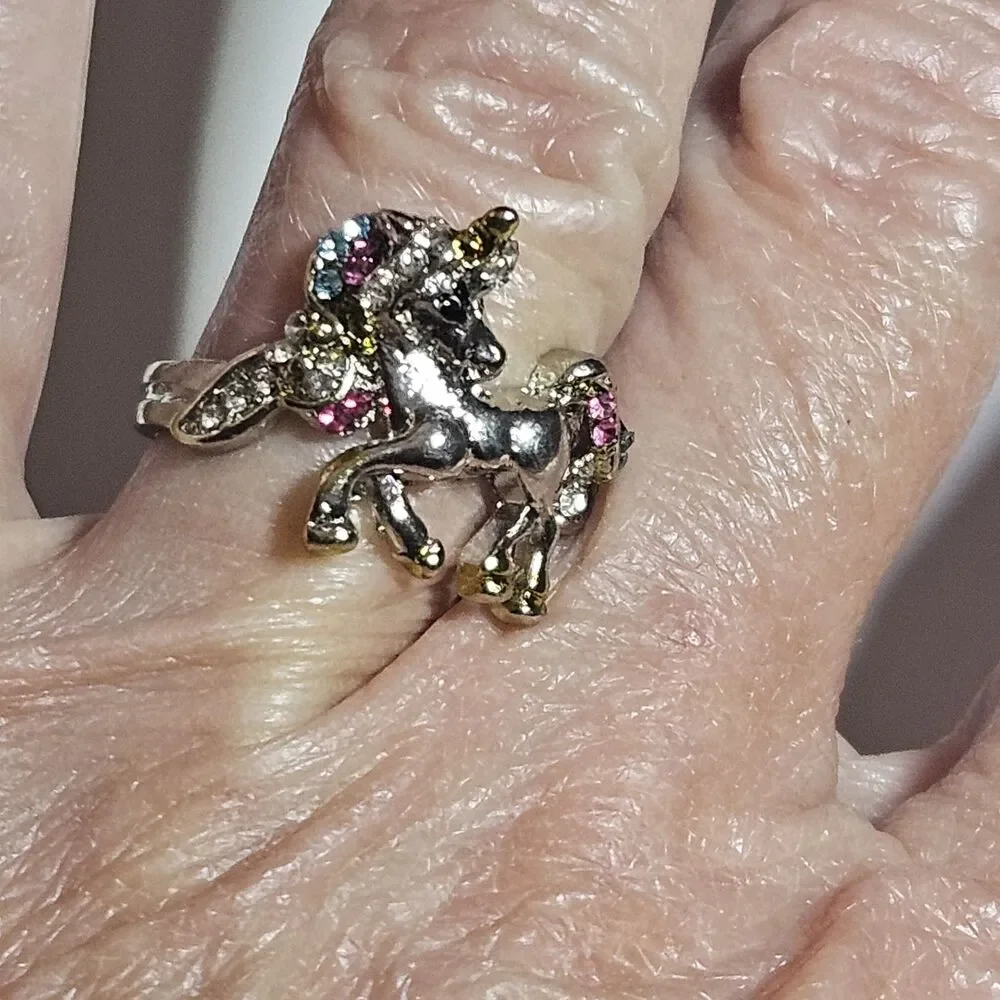 Silver Tone Unicorn You Are Magical Pastel Rhinestone Ring Size 6